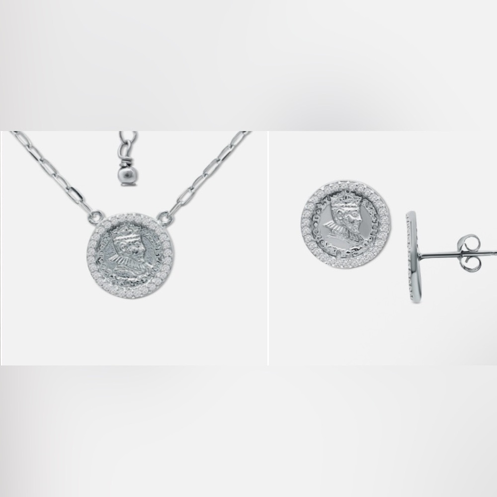 Giani Bernini Cubic Zirconia Sterling Silver Coin Necklace and Earrings Set